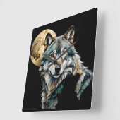 Wolf und Gold Moon Quadratische Wanduhr (Winkel)