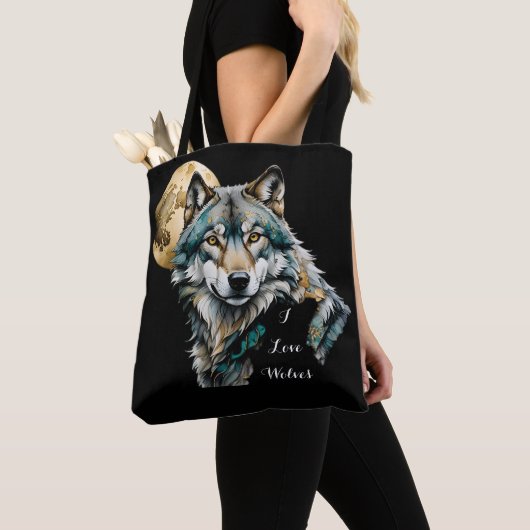Wolf und Gold Moon Tasche (Von Nahem)