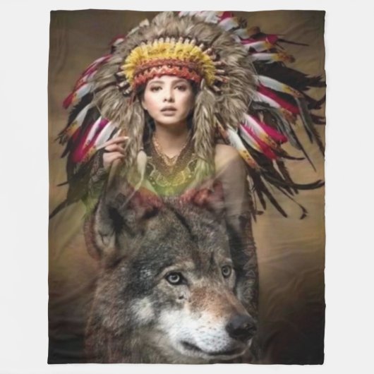 WOLF und INDIAN MADIEN Fleecedecke (Vorderseite)
