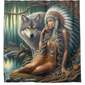 Wolf und Indianer in der Natur Duschvorhang (Vorderseite)