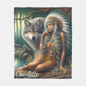 Wolf und Indianer in der Natur Fleecedecke (Vorderseite)