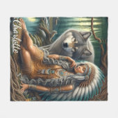 Wolf und Indianer in der Natur Fleecedecke (Vorderseite (Horizontal))