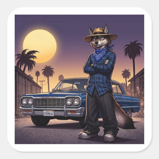 Wolf und Lowrider Quadratischer Aufkleber (Vorderseite)