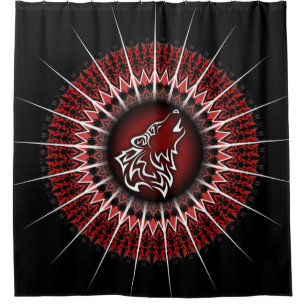 Wolf und Mandala Red White Black Modern Duschvorhang