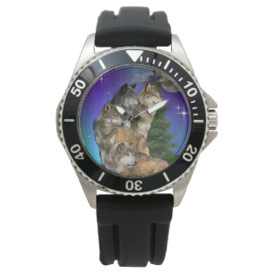 Wolf und Mond Armbanduhr