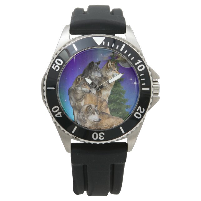 Wolf und Mond Armbanduhr (Vorderseite)