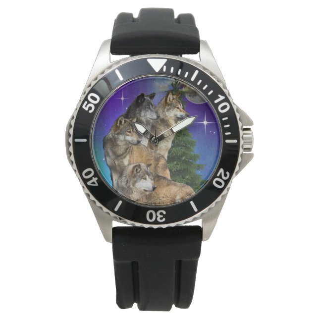 Wolf und Mond Armbanduhr (Vorderseite)