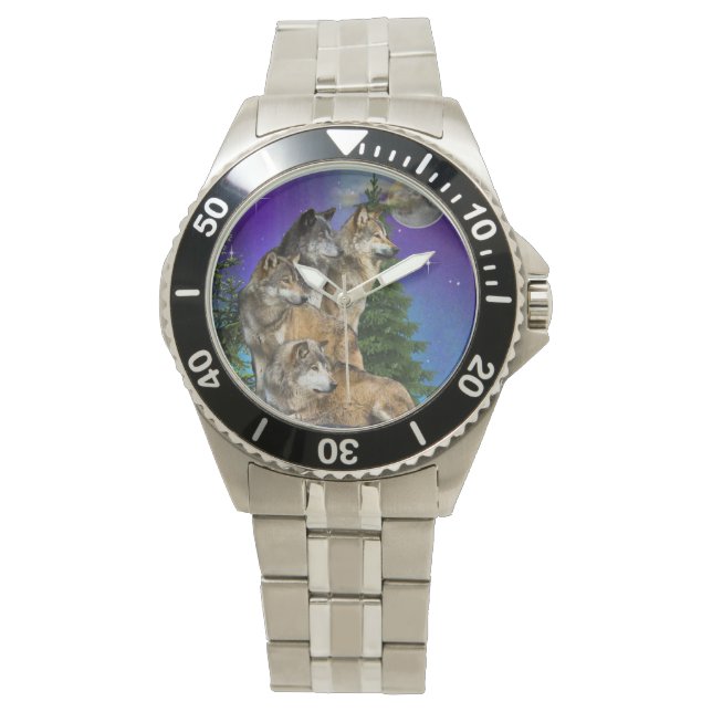 Wolf und Mond Armbanduhr (Vorderseite)