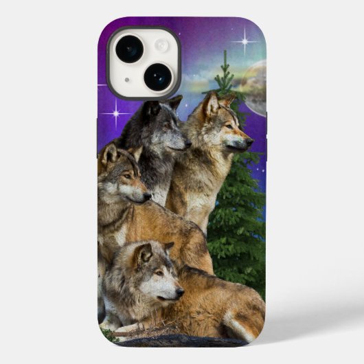 Wolf und Mond Case-Mate iPhone Hülle (Rückseite)