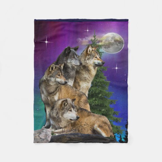 Wolf und Mond Fleecedecke (Vorderseite)