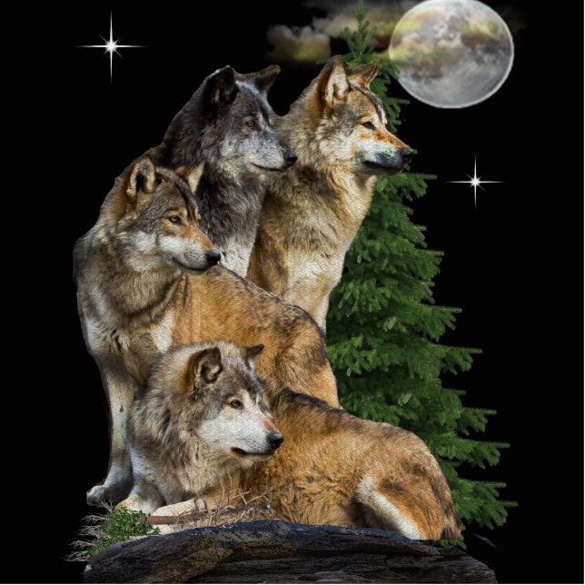 Wolf und Mond Fotoskulptur Schlüsselanhänger (Vorne)