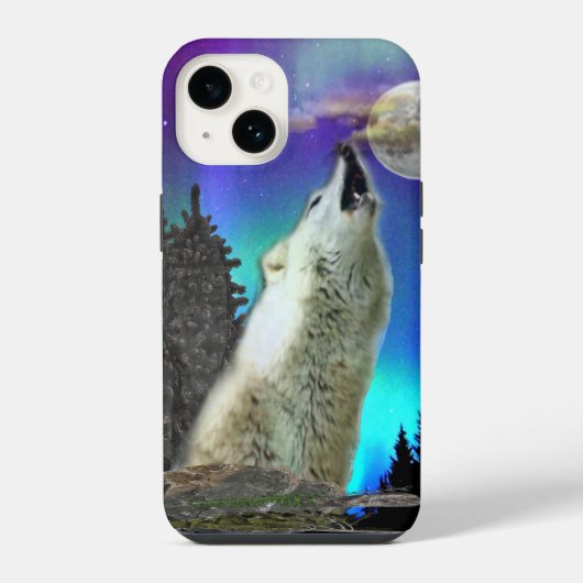 Wolf und Mond iPhone Hülle (Rückseite)