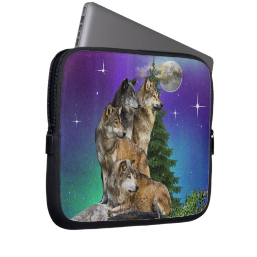 Wolf und Mond Laptopschutzhülle (Vorne Rechts)