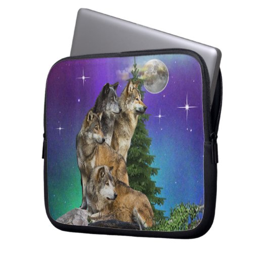 Wolf und Mond Laptopschutzhülle (Vorderseite Links)