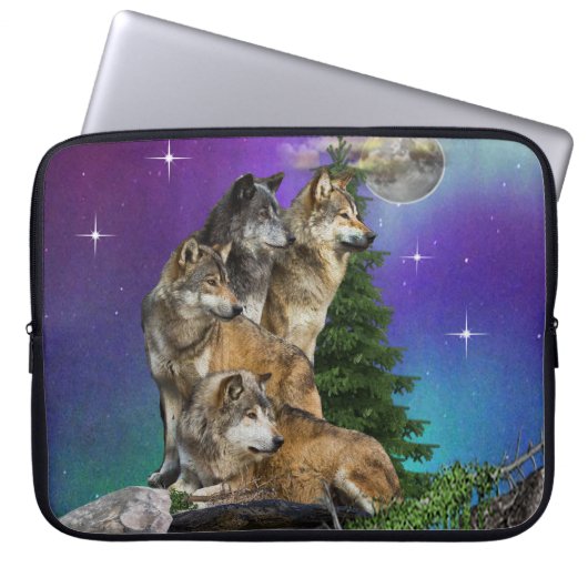 Wolf und Mond Laptopschutzhülle (Vorderseite)