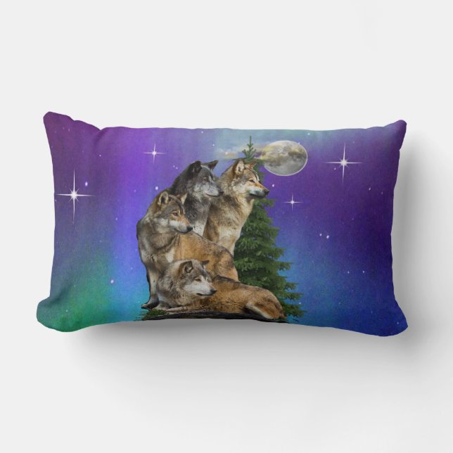 Wolf und Mond Lendenkissen (Vorderseite)