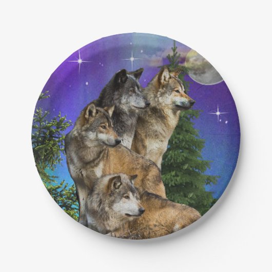 Wolf und Mond Pappteller (Vorderseite)