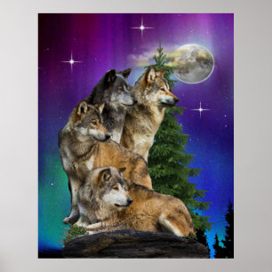 Wolf und Mond Poster