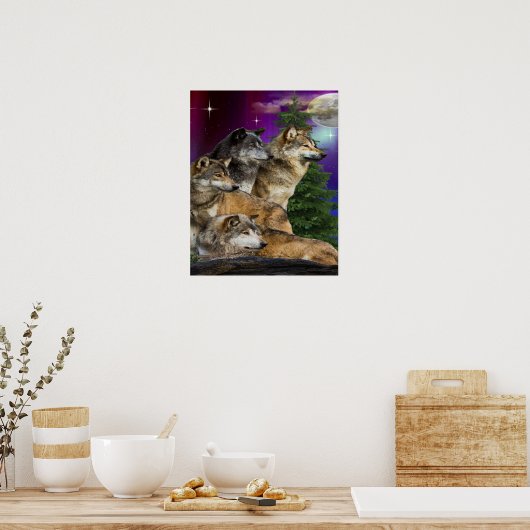 Wolf und Mond Poster (Küche)
