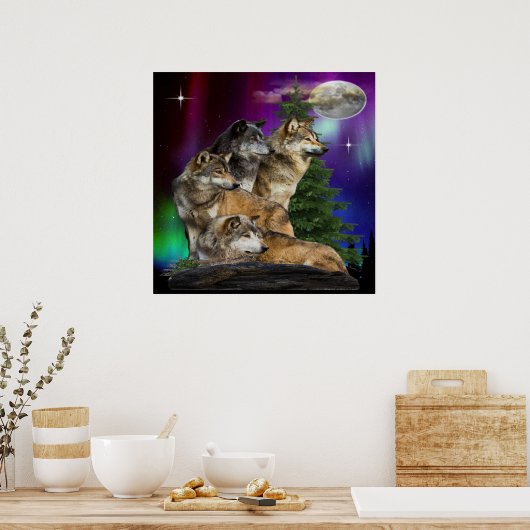 Wolf und Mond Poster (Küche)