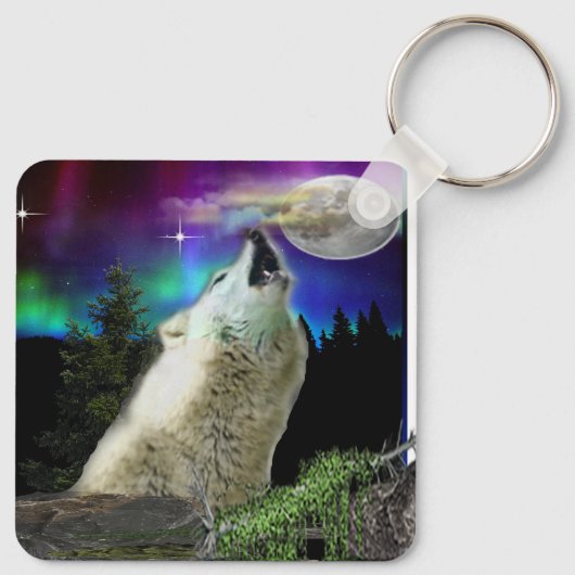 Wolf und Mond Schlüsselanhänger (Rückseite)
