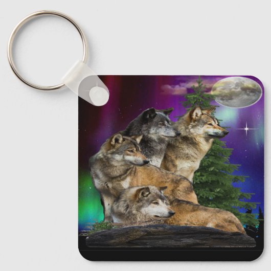 Wolf und Mond Schlüsselanhänger (Vorderseite)