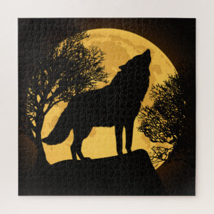 Wolf und Mond Schwarz-gelbes Puzzle