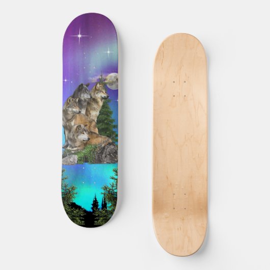 Wolf und Mond Skateboard (Vorderseite)