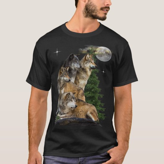 Wolf und Mond T-Shirt (Vorderseite)
