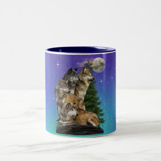 Wolf und Mond Zweifarbige Tasse (Mittel)