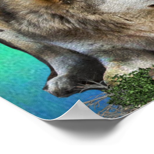 Wolf- und Mondposter Poster (Ecke)