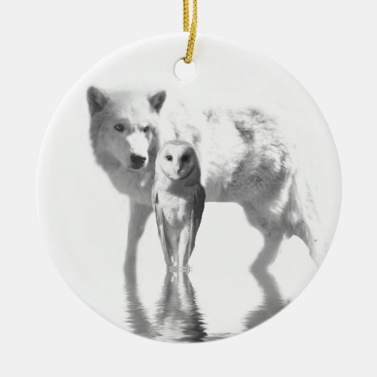 Wolf und Owl Keramik Ornament (Vorne)