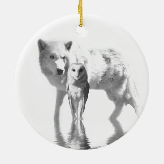 Wolf und Owl Keramik Ornament (Hinten)