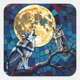 Wolf und Owl Mosaik Art Quadratischer Aufkleber