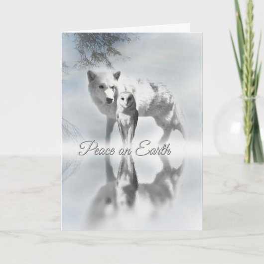 Wolf und Owl Weltfrieden Weihnachtskarte Karte (Vorderseite)