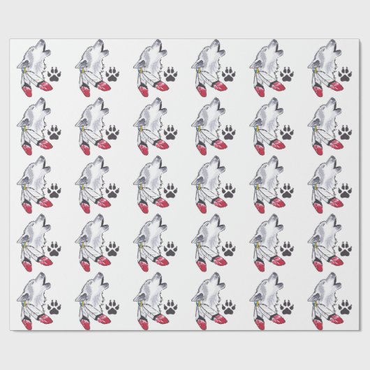 Wolf und Paw Print Geschenkpapier (Flach)