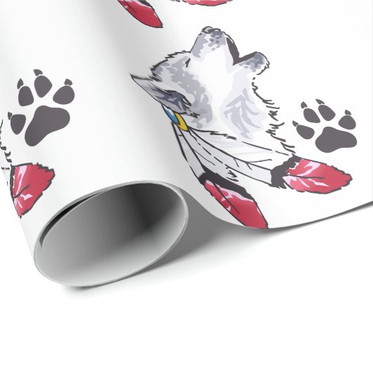 Wolf und Paw Print Geschenkpapier (Rolleneckpunkt)