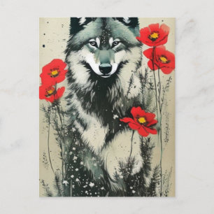 Wolf und Poppies Postkarte