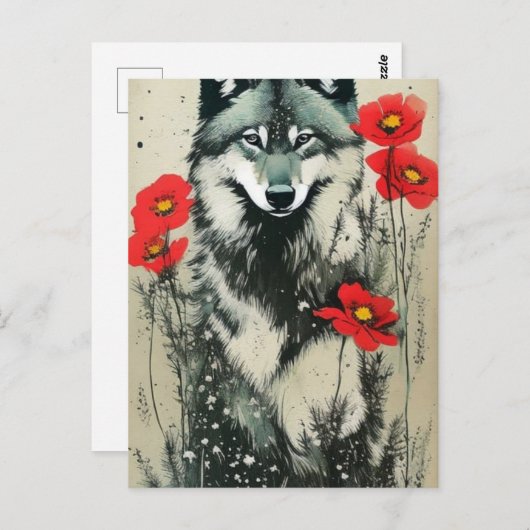 Wolf und Poppies Postkarte (Vorne/Hinten)