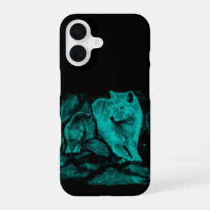 Wolf und Rabe in der Nacht iPhone 16 Hülle