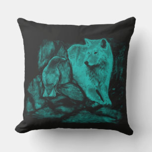 Wolf und Rabe in der Nacht Kissen