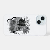 Wolf und Rabe mit Totenkopf iPhone 15 Hülle (Rückseite (Horizontal))