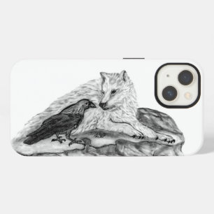 Wolf und Rabe Schwarz-Weiß-Design iPhone 13 Hülle