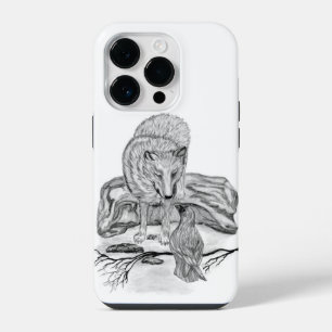 Wolf und Rabe Schwarz-Weiß-Design iPhone 14 Pro Hülle