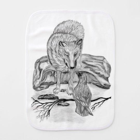 Wolf Und Rabe Schwarzweiss Entwurf Baby Spucktuch Zazzle De