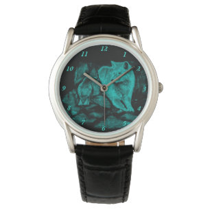Wolf und Raven in der Nacht Armbanduhr