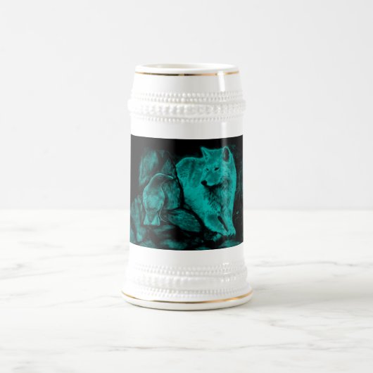 Wolf und Raven in der Nacht Bierglas (Mittel)