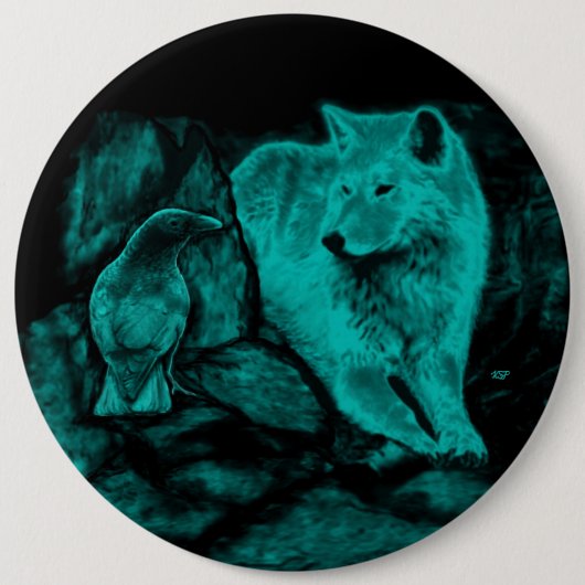 Wolf und Raven in der Nacht Button (Vorderseite)