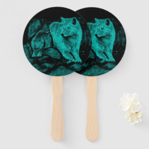 Wolf und Raven in der Nacht Fächer