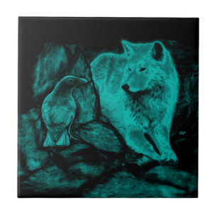 Wolf und Raven in der Nacht Fliese